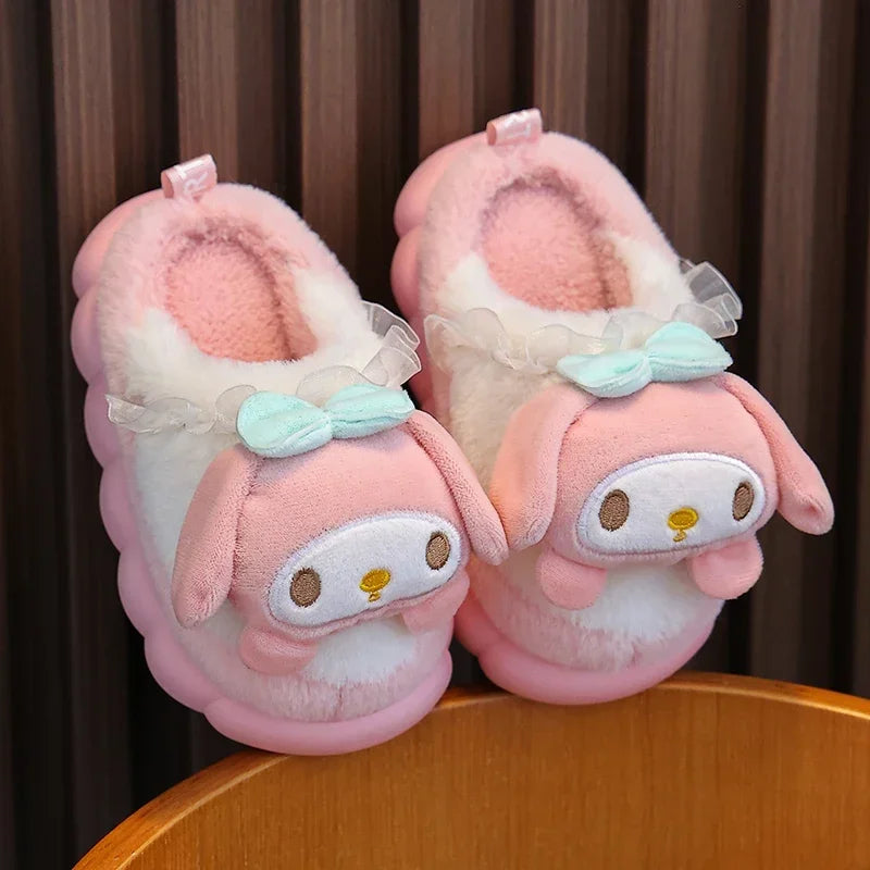 Unisex Teen Kid's Winter Warm Cute Cartoon Indoor Mule Soft Non-Slip Fluffy Children's Slippers Home Cotton Shoes For Boys & Girls Size 24-41