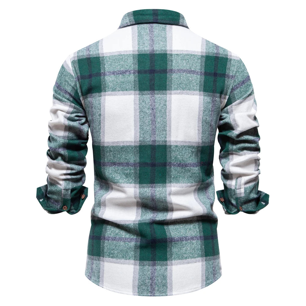 2023 New Autumn and Winter Thicken Plaid Shirt for Men Over Jacket Men Casual Classic Double Pockets Mens Shirts