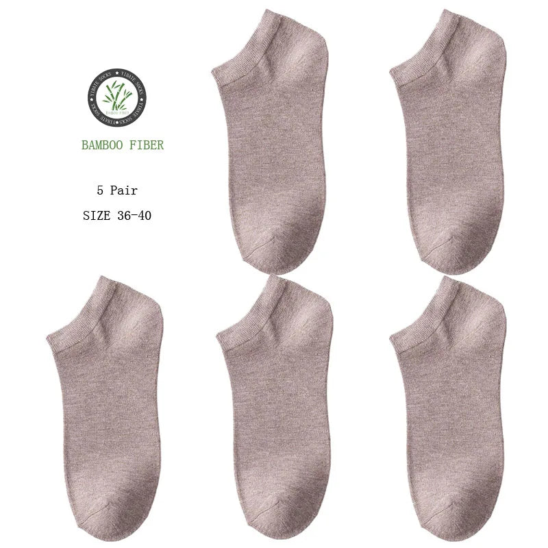 5 Pair Women's Ankle Bamboo Fibre Socks Solid Colour Summer Breathable Casual Short Socks High Quality Woman Boat Socks Set