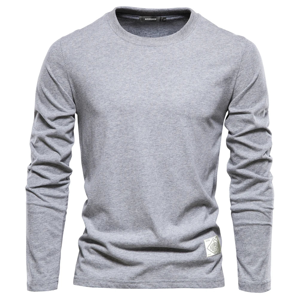 100% katoenen T-shirt met lange mouwen voor heren, effen, lente-informeel, heren-T-shirts, hoge kwaliteit herentops, klassieke kleding, heren-T-shirts