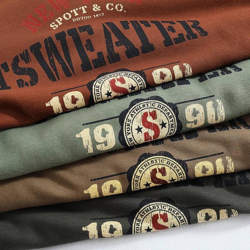 Autumn New American Retro Long Sleeve O-neck Letter Printed Sweatshirts Men's Fashion Washed Old Terry Pullover Casual Sportwear