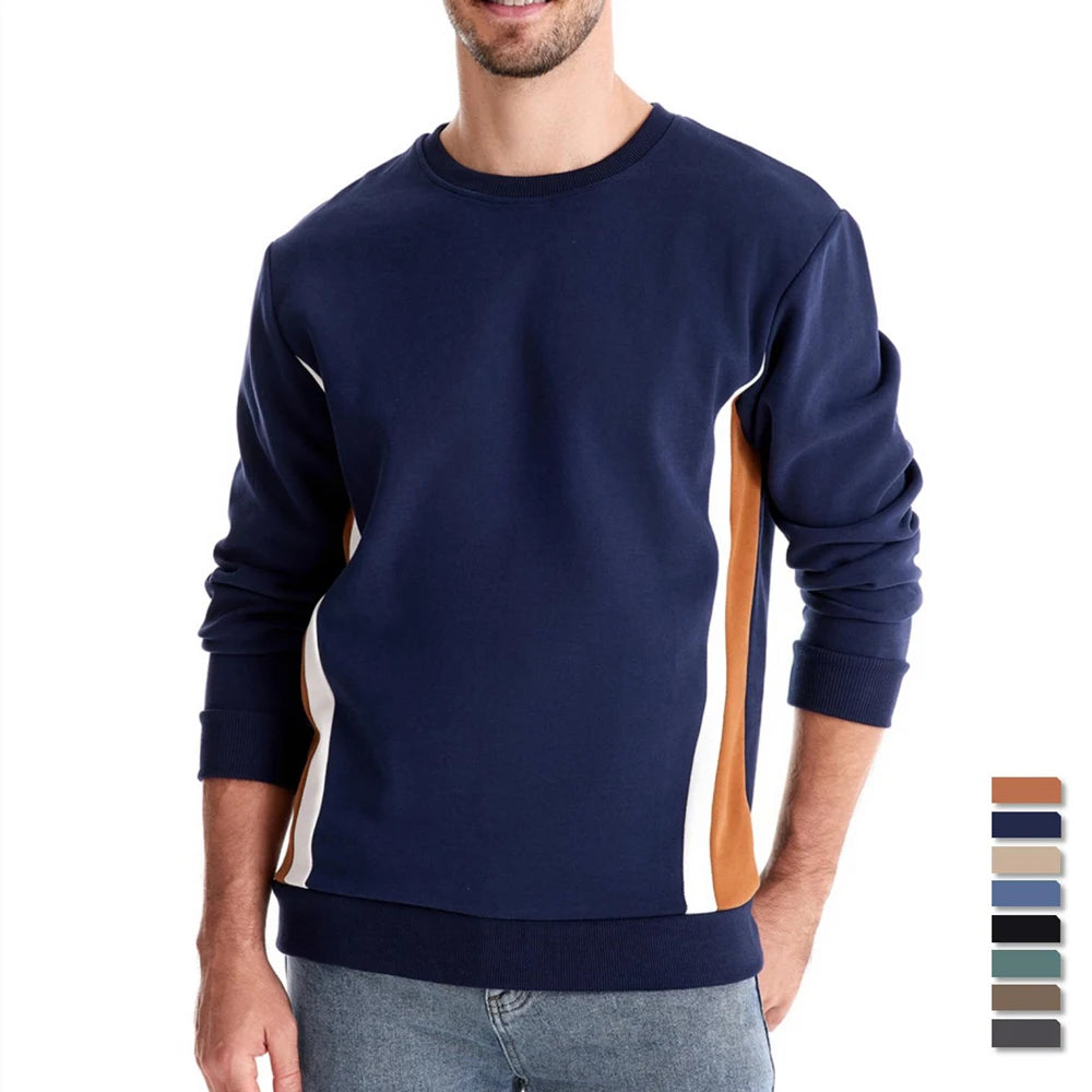 Men's Patchwork Cotton-Blend Crew Neck Sweatshirts Fashion Casual Sport Round-Neck Pullover Sweatshirt for Men