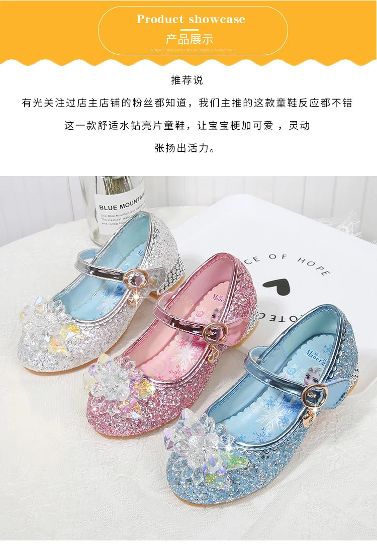 Fashion Elsa Princess Girl Shoes Frozen Cartoon Dress Shoes For Girls Fashion Party Shoes With High Heels Christmas Gifts