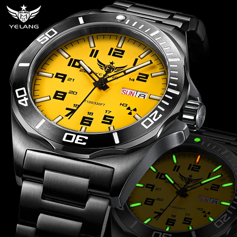 Yelang V1019 44MM Men's Mechanical Automatic Watch NH36 Movement 300M Waterproof Sapphire Lens 10BAR Deep Diving Stainless Steel Watch