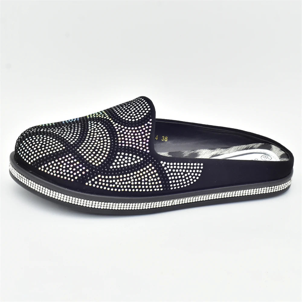 Fashion Women Mules Half Closed Slippers for Female Shoe Bling Rhinestone Sparkly Light Comfy Walking Shoe