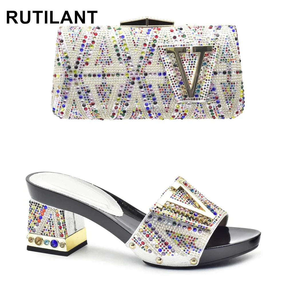 Luxury Shoe and Bag Set for Party in Women Wedding Shoes Woman Bride Rhinestone Design Elegant Shoes for Lady Peep Toe Pumps