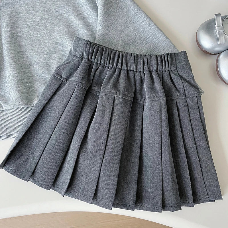 Girls Casual Hoodies Suit Simple Letter Sweatshirt and Pleated Skirt 2PCS Children's Autumn Outfit 2-7Y Girls