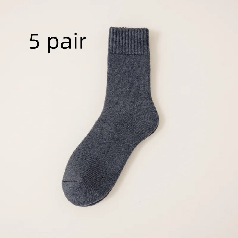 5 Pairs Men's Merino Wool Socks Winter Thickened Warm Cashmere Socks Fashion Solid Colour Terry Socks