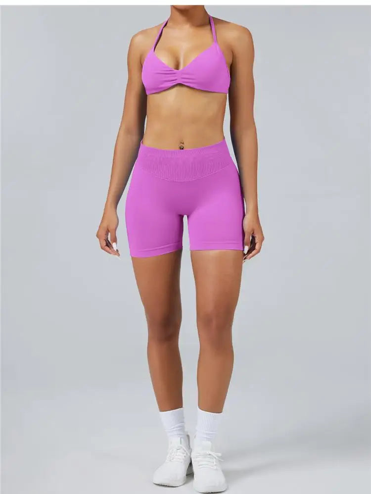 Seamless High Support Impact Yoga Bra Women Strappy Sport Bra Thin Strap Halter Workout Tank Fitness Top Gym Wear