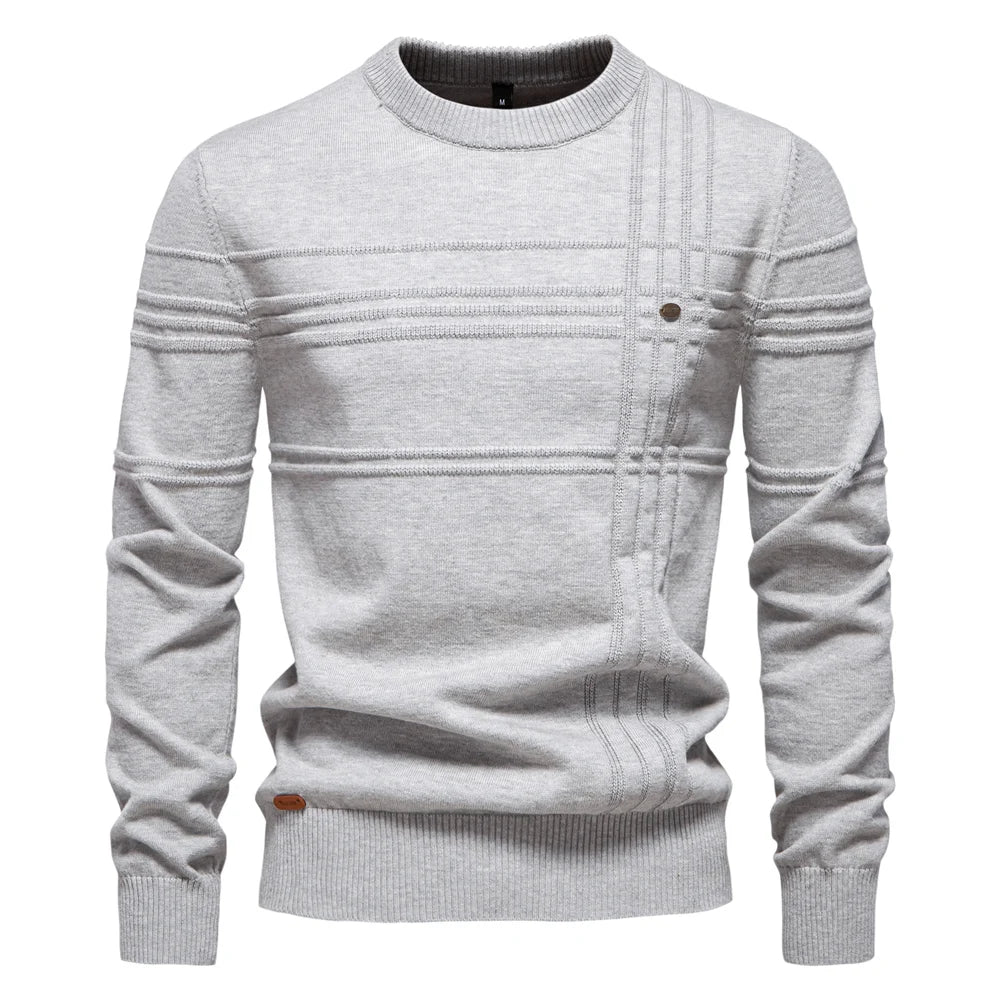 Men's Crewneck Pullover Sweater Knitted Cotton Stripped Quality Autumn Winter Warm Sweaters for Men