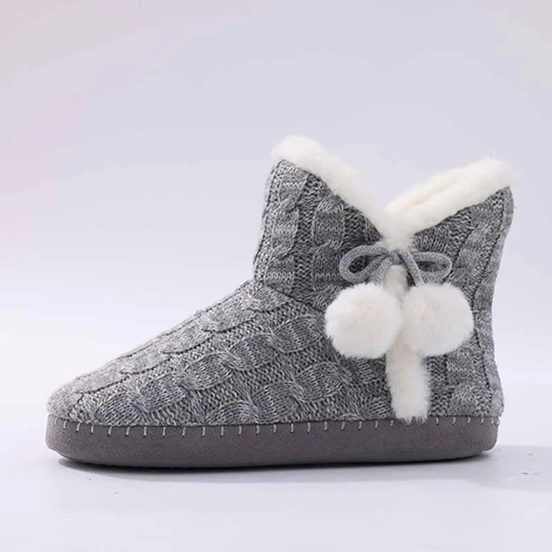 Women's Winter Warm Plush Boots Suitable For Outdoor and Indoor Use With Soft Sole Non-Slip Knit Furry Snow Shoes Cosy Cotton