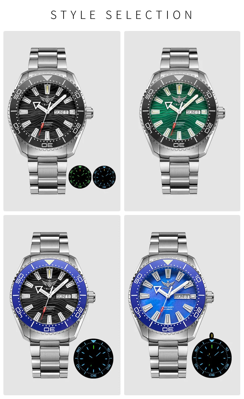 Yelang V5.2 Mechanical Watch 44M Rotatable Ceramic Bezel Sapphire Lens SW220 300m Super Waterproof Men's Diving Watch Reloj
