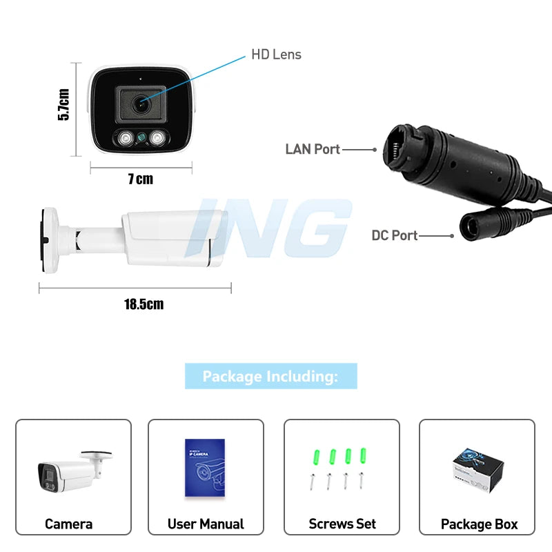 8MP Outdoor IP66 Waterproof POE 4K IP Camera UltraHD Bullet Type Metal White Security Camera Night Vision