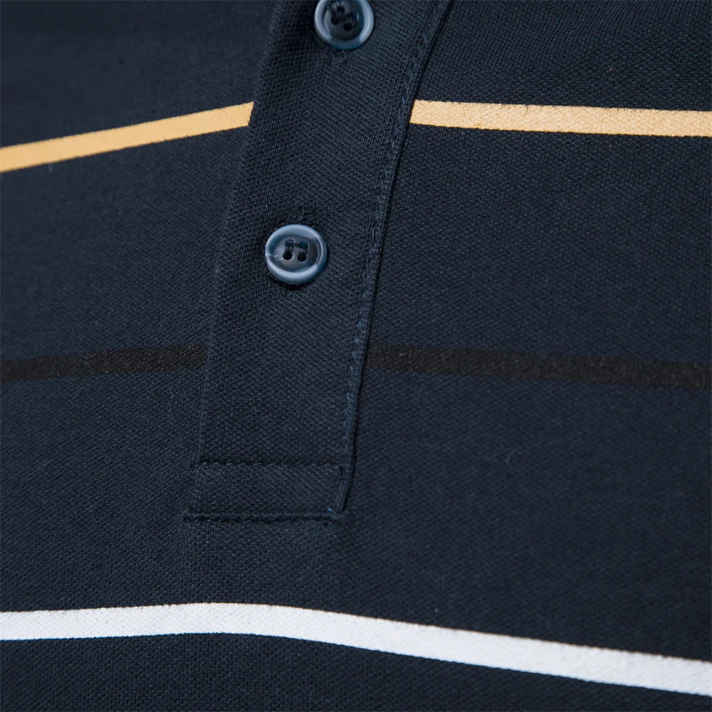 Men's Polo Shirts Cotton Short Sleeve Striped Contrast Colour Polo Shirts for Men Brand High Quality Social Polos Male