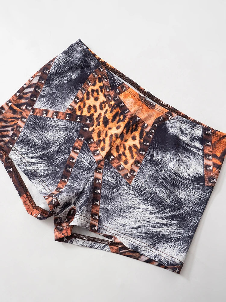 Colourful Print 2 Piece Set Women Casual O-Neck Tank Tops + Skinny Shorts Matching Hottie Sexy Sporty Activity Tracksuit