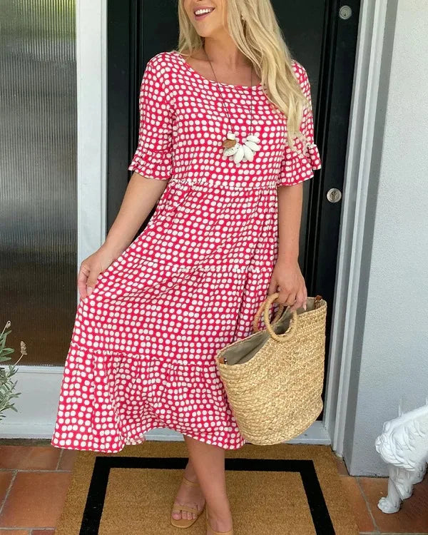 Europe And The United States New Fashion Women's Hot Summer Crew-neck Printed Short-sleeved Dress