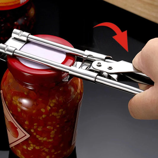 Verstelbare roestvrijstalen, antislip, multifunctionele pot- en flesopener, ergonomisch, robuust keukengereedschap