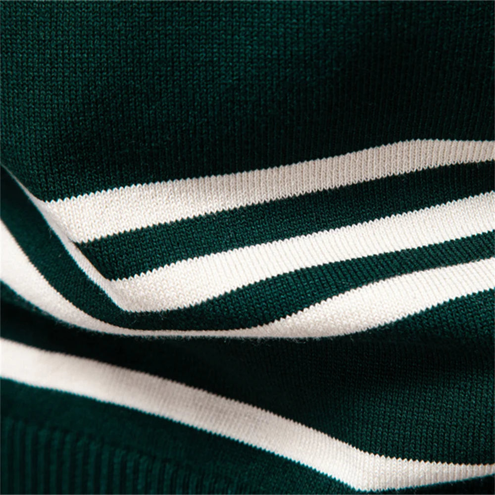 Men's Colour Block Striped Long Sleeve Polo Shirt For Autumn - Designer Business Premium T-shirts