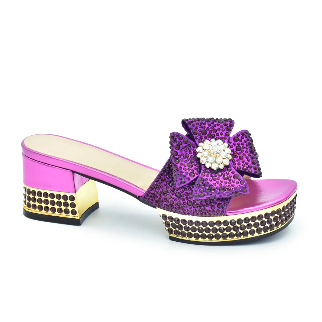 Fashion Crystal Women's Dress Pumps Open Toe Ladies Sandals with Heels African Women Wedding Shoes Decorated with Rhinestone