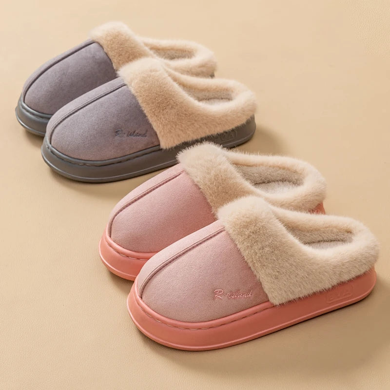 Women's Winter Warm Platform Cotton Plush Slippers Suitable As Fluffy House Footwear With Soft Sole Non-Slip Ladies' Shoe