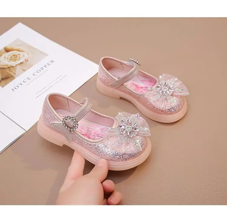 Disney Children High Heel Princess Elsa Party LED Light Shoes Summer Girls Sandals Baby Girls Crystal Blue Pink Shoes 23-34