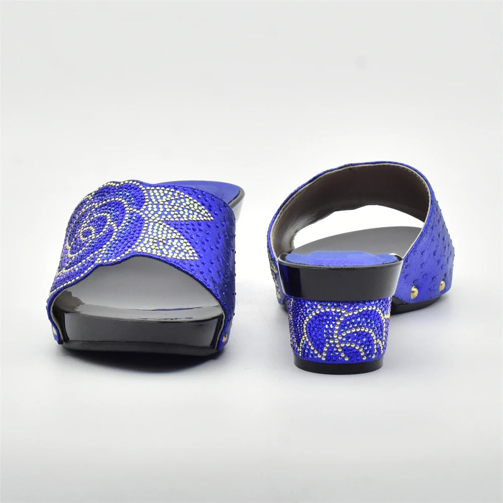 Women's Italian Shoes with Matching Bags Set Decorated with Rhinestone Open Toe Ladies' Slippers Shoes