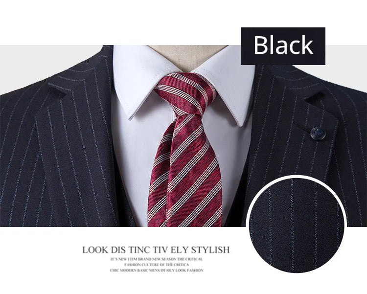 Men's Premium British Striped Suits, Business Formal Dress, Wedding, and Groom, Slim-Fit, Coat Vest & Pants -  Customized Sizes Available