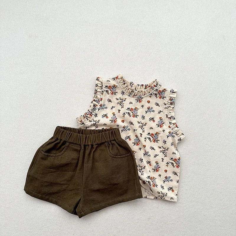 Summer Kids Vest Girls Boys Sweet Floral Sleeveless Tops Children Outwear Clothes 1-6T Unisex