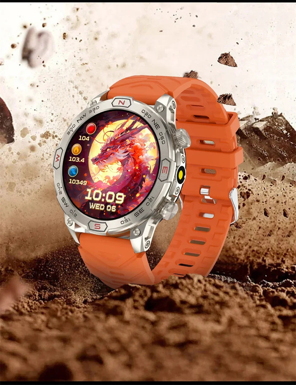 Outdoor Military Smart Watch Men Compass GPS Track Bluetooth Call IP68 Waterproof AMOLED Screen Smartwatch Compatible with Android IOS