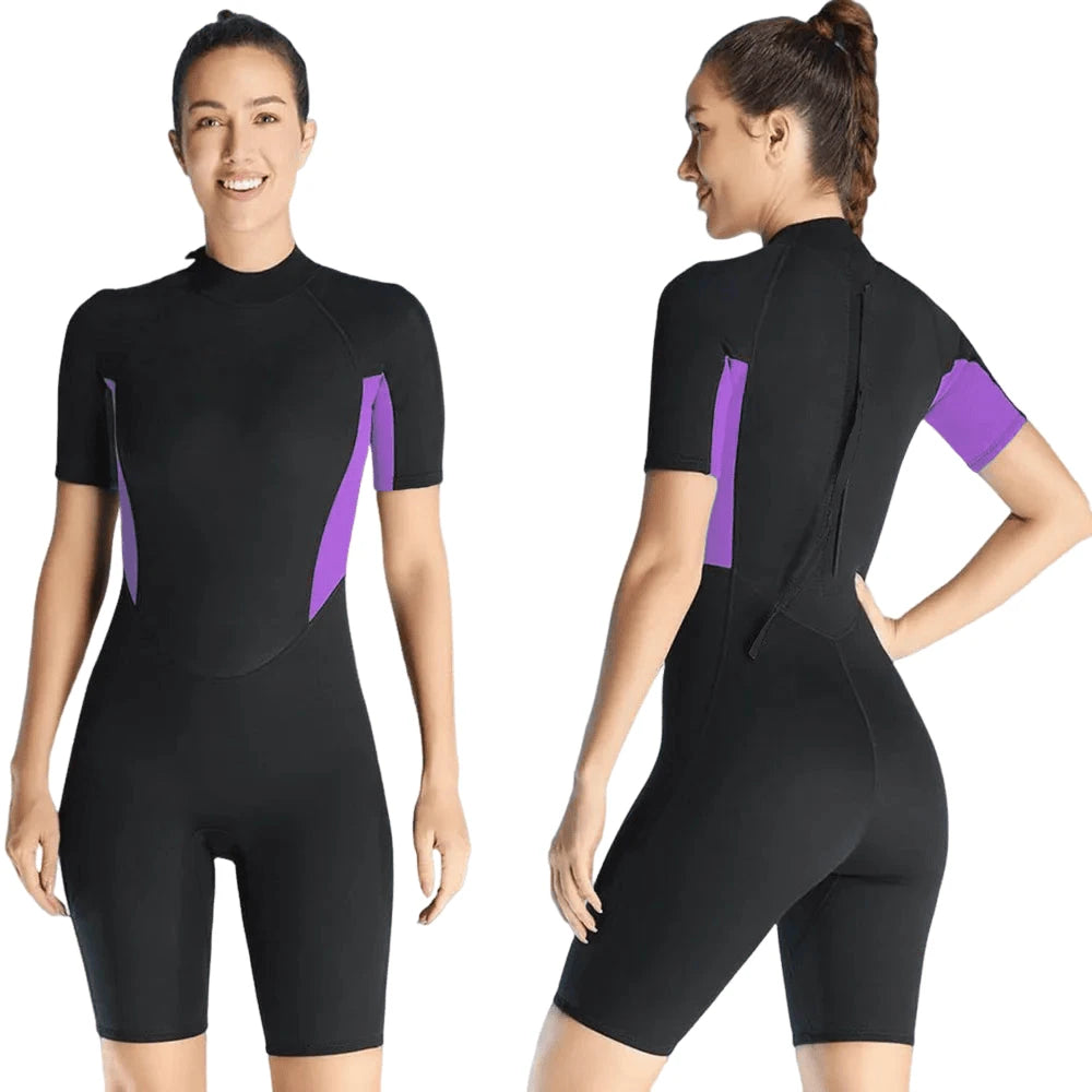 Women’s 3MM Neoprene Shorty Wetsuit – One-Piece Short Sleeve Diving Suit for Surfing, Snorkeling & Kayaking