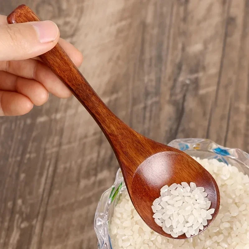1/10Pcs Wood Soup Spoons Long Handle Coffee Milk Teaspoon Sugar Spice Condiment Scoops Kitchen Tableware Tools Wooden Spoon
