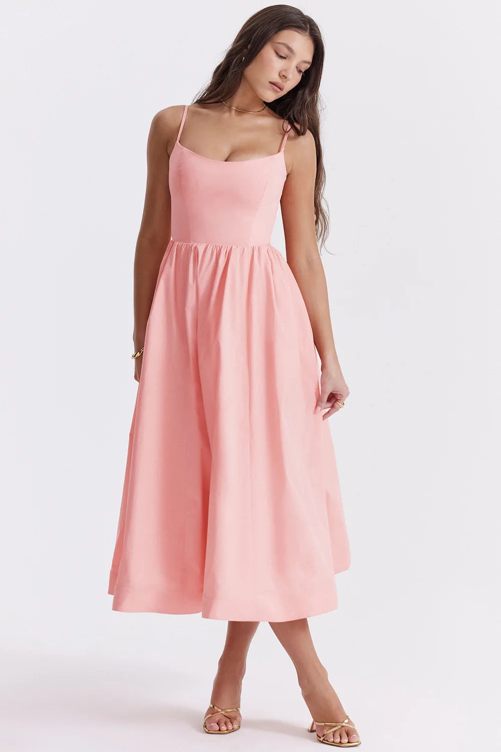 Chic Elegant Party Dresses for Women Solid Spaghetti Strap Sleeveless Long Dress Holiday Beach Sundress Robe Femme Été