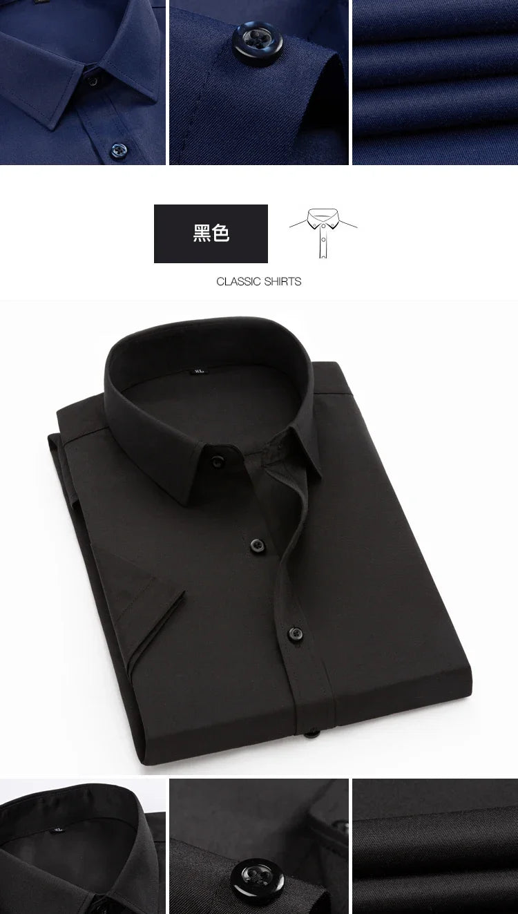 Men Short Sleeve Shirts Summer Ice Silk Light Thin Solid Business Casual Slim Fit White Shirts Classic Fashion Men Clothing