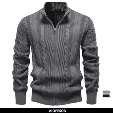Men's Classic Zip-Up Jacket Cotton Solid Colour Fleece Lined Winter Warm Outdoor Sports Luxury Casual Male Outerwear