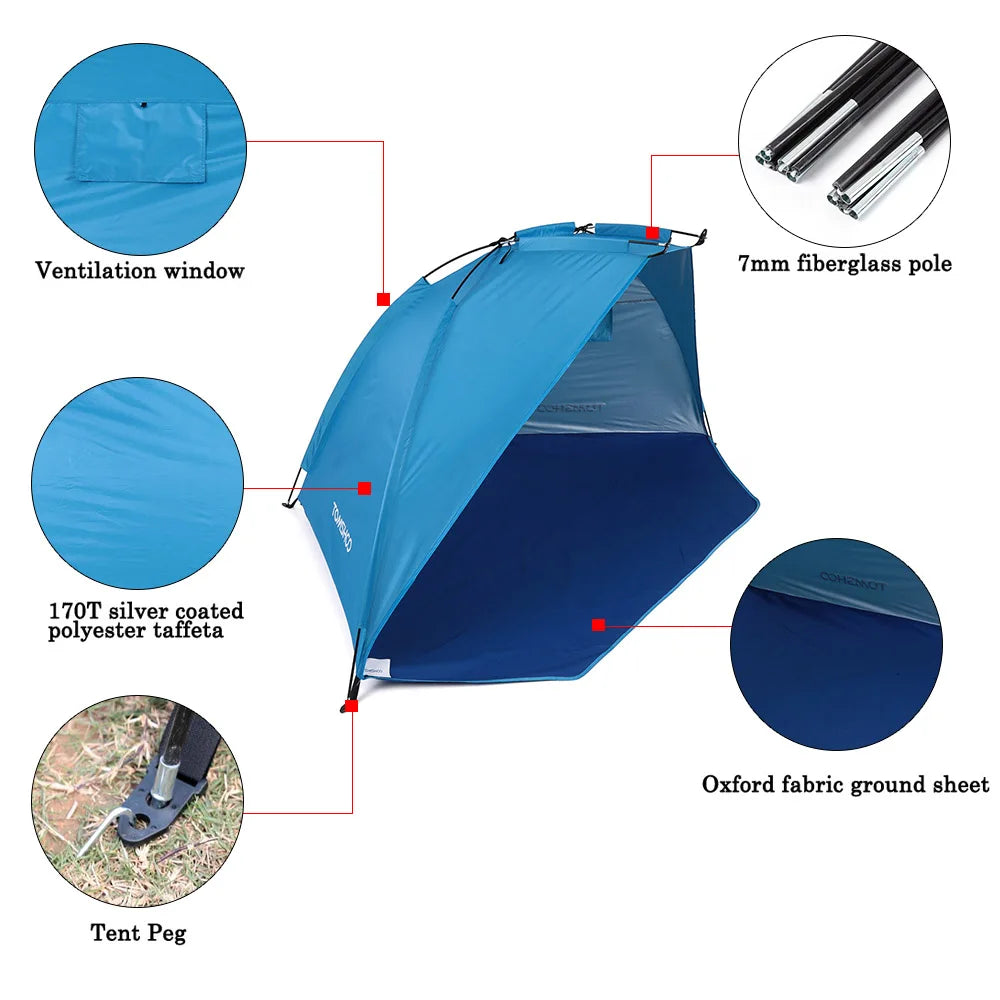 2 Persons Outdoor Beach Tents Shelters Shade UV Protection Ultralight Tent for Fishing Picnic Park Summer Awning Shade Shelter