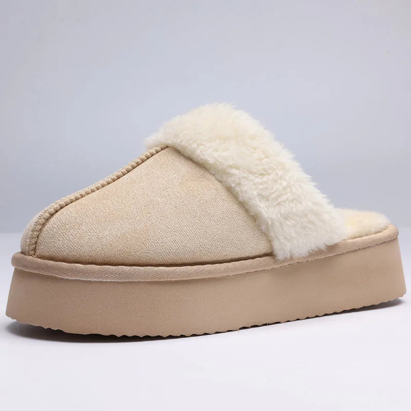 Women's Fluffy Plush Winter Shoes With Thick Sole Fuzzy Slides Suitable For Indoor and Outdoor Use With Anti-Slip Platform Fur Slippers