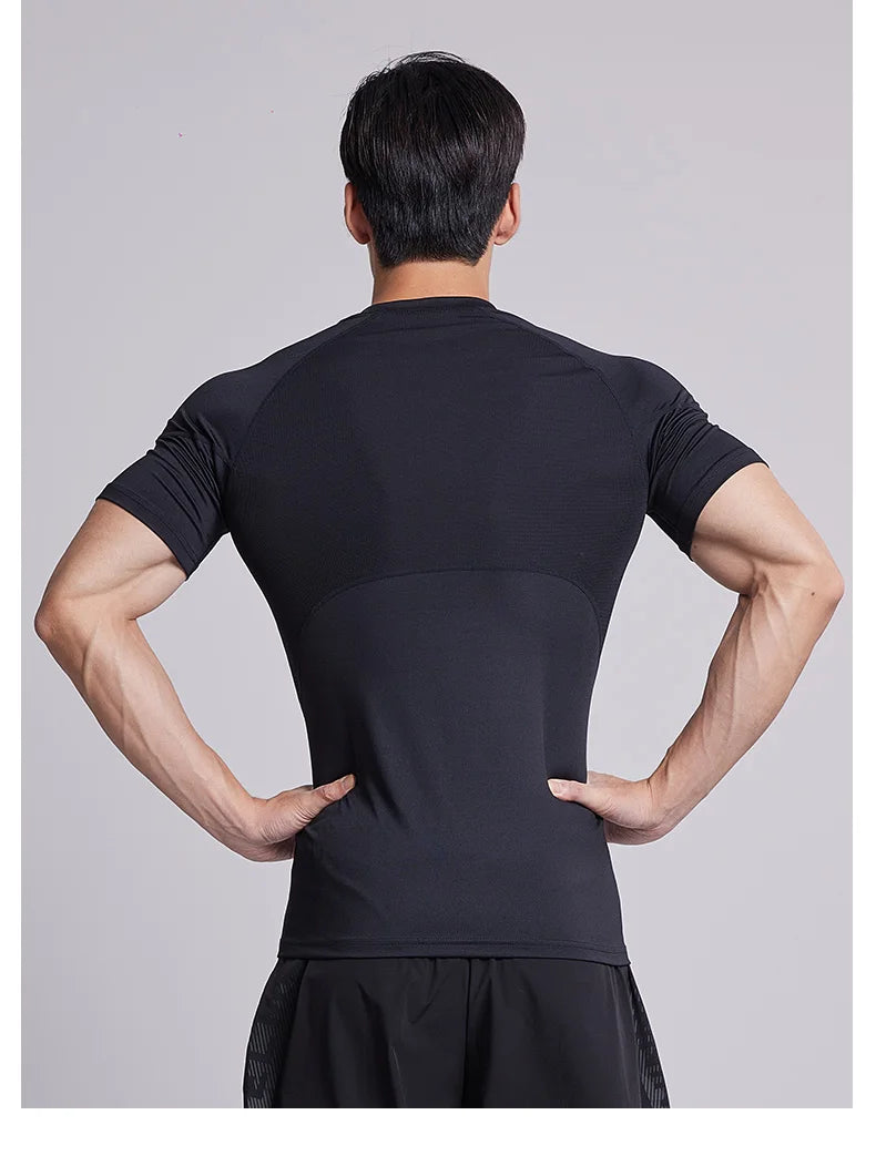 Fitness T-shirt Men's High Elasticity Breathable Tight Clothes Round Neck Basketball Running Training Short Sleeves