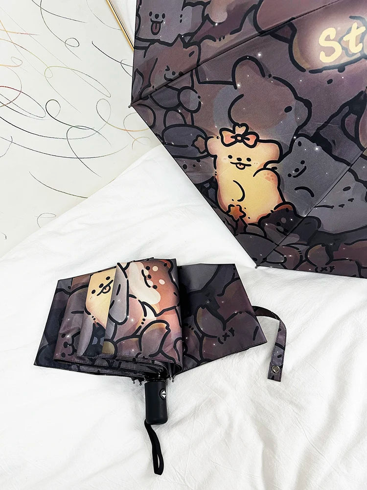 Automatic Fold Umbrella with Shiny Puppy Design | All-Weather UV Sunshade | High - End Ins Style for Women