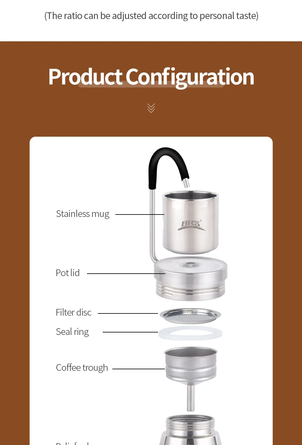 Camping Stovetop Coffee Distiller Maker Stainless Steel Moka Pot Outdoor Brewed Coffee Grinder for Office Home Camping
