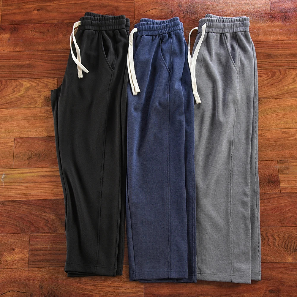 Herfst Nieuwe Amerikaanse Retro Dikke Effen Kleur Gebreide Joggingbroek Heren Eenvoudige Elastische Taille Trekkoord Sport Casual Losse Broek