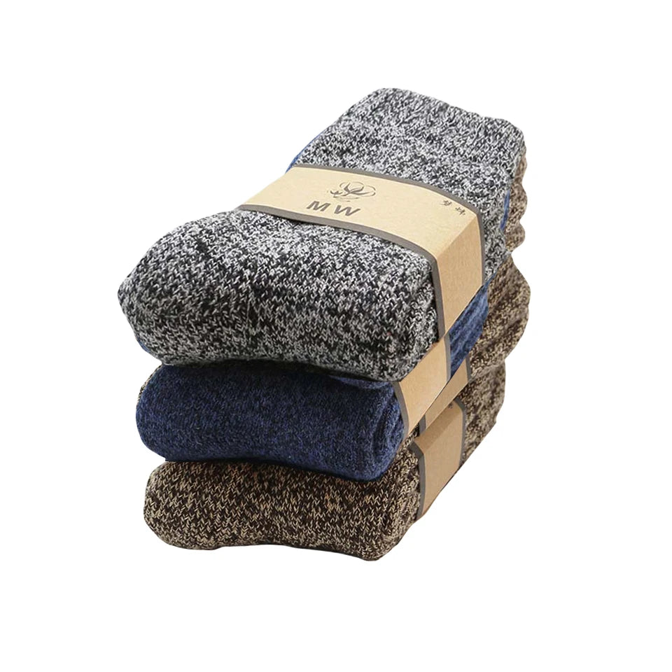 3/5 Pair Winter Men's Merino Wool Socks Super Thick Warm High Quality Harajuku Retro Snow Casual Anti-Freeze Cashmere Socks For Men