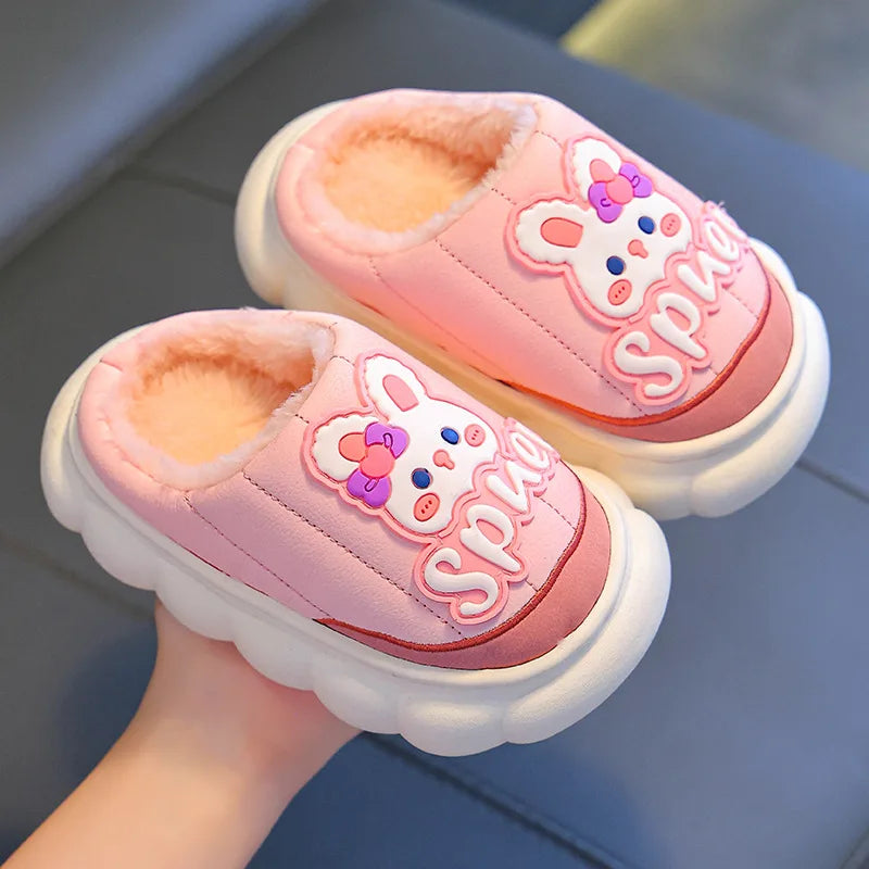 Kids' Slippers House Shoes Cartoon PU Leather Wrapped Heel Winter Shoes Warm Anti-Slip Shoes For Girls Size 24-36