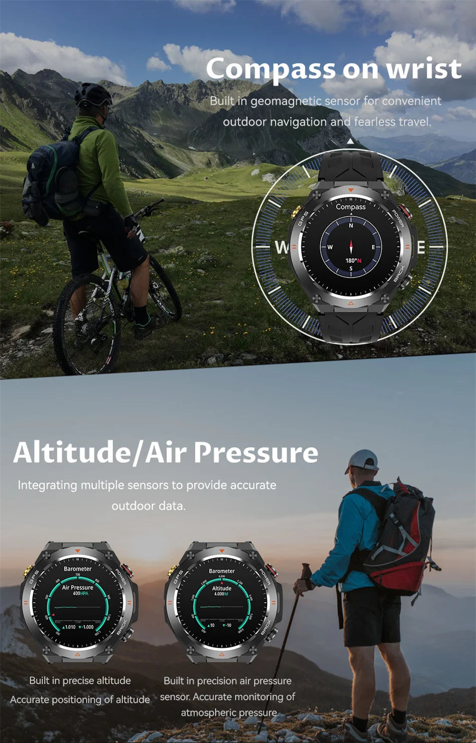 GPS Smart Watch Men Women Call Outdoor Sports Fitness Tracking Waterproof Watch Compass Heartrate Health Monitor Smartwatches