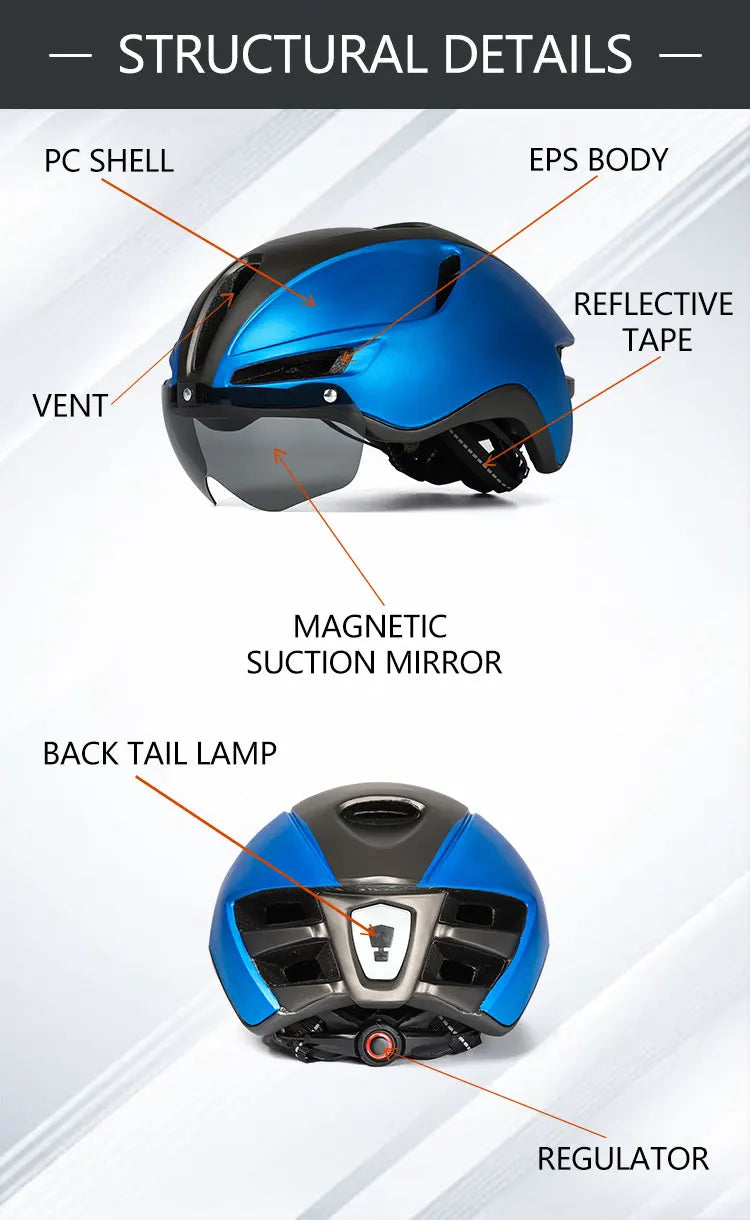 New Road Mountain Bike Helmet Adult Men's Outdoor Sports Cycling Safety Hat With LED Charging Taillight Goggles