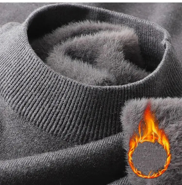 Plüschiger Herren-Strickpullover mit Rollkragen und samtgepolstertem, warmem Pullover, Herbst/Winter, lässiger Pullover mit dickem Boden und O-Ausschnitt