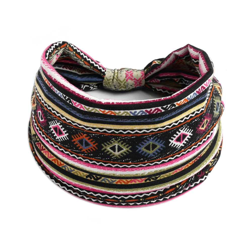 Bohol Headbands Women Wide Knotted Hairbands Elastic Turban Head Bands Non-Slip Floral Yoga Sports Sweatbands Workout Head Wraps