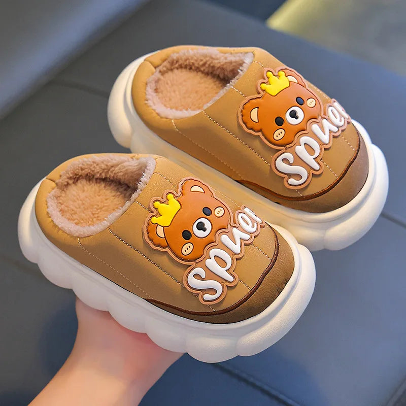 Kids' Slippers House Shoes Cartoon PU Leather Wrapped Heel Winter Shoes Warm Anti-Slip Shoes For Girls Size 24-36