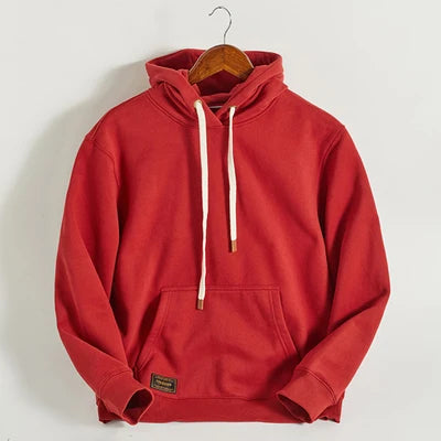 Autumn Winter American Retro Hooded Kangaroo Pocket Sweatershirts Men's Fashion Loose Casual Heavyweight Velvet Pullover Hoodies