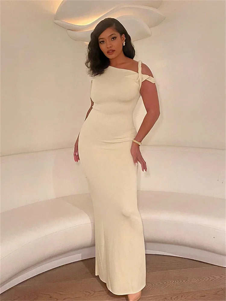 Smooth Bandage Dress Woman Summer Sexy Irregular Solid Sheath Chic Stretch Body-Shape Birthday Party Elegant Bodycon