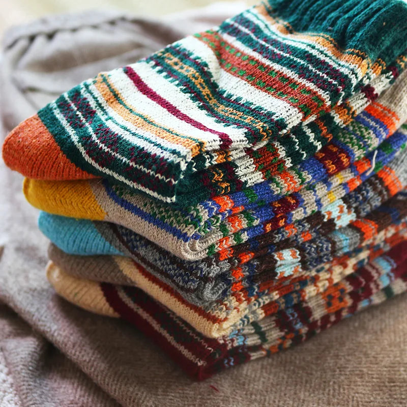 5 paar Winter Nieuwe Heren Dikke Warme Harajuku Retro Hoge Kwaliteit Gestreepte Mode Wollen Casual Sokken